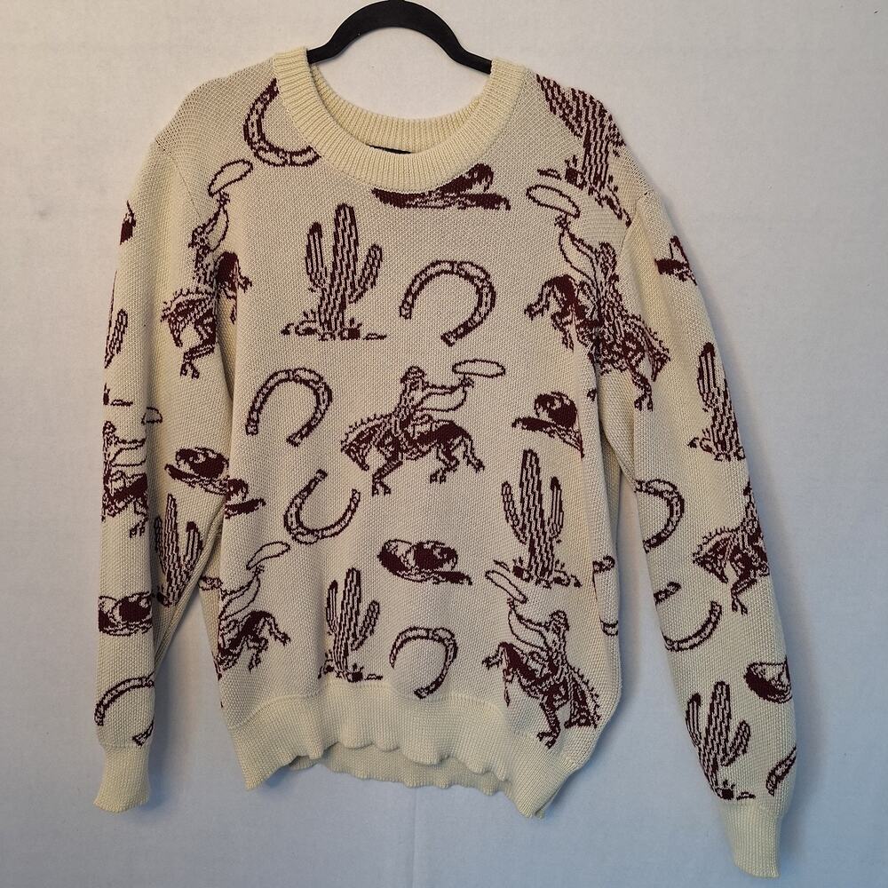 NWT Wesc Western Cowboy Sweater Men’s Large Women’s XL 🌵Chunky Grandpa Funky